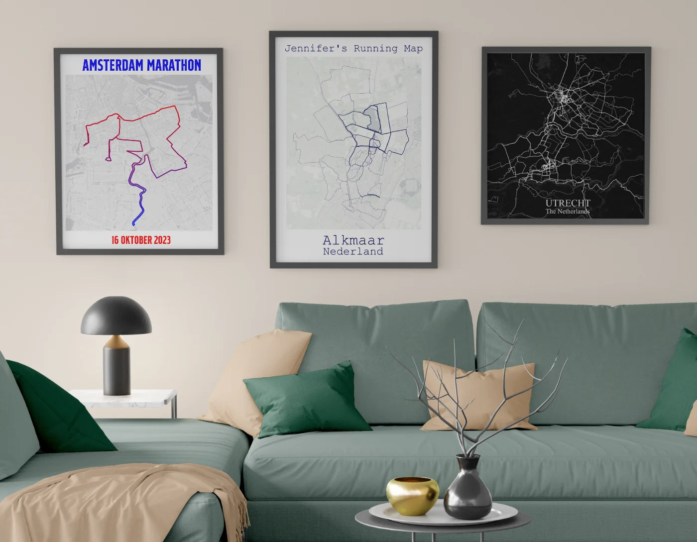 Example of how different posters would look like when hung on a wall.